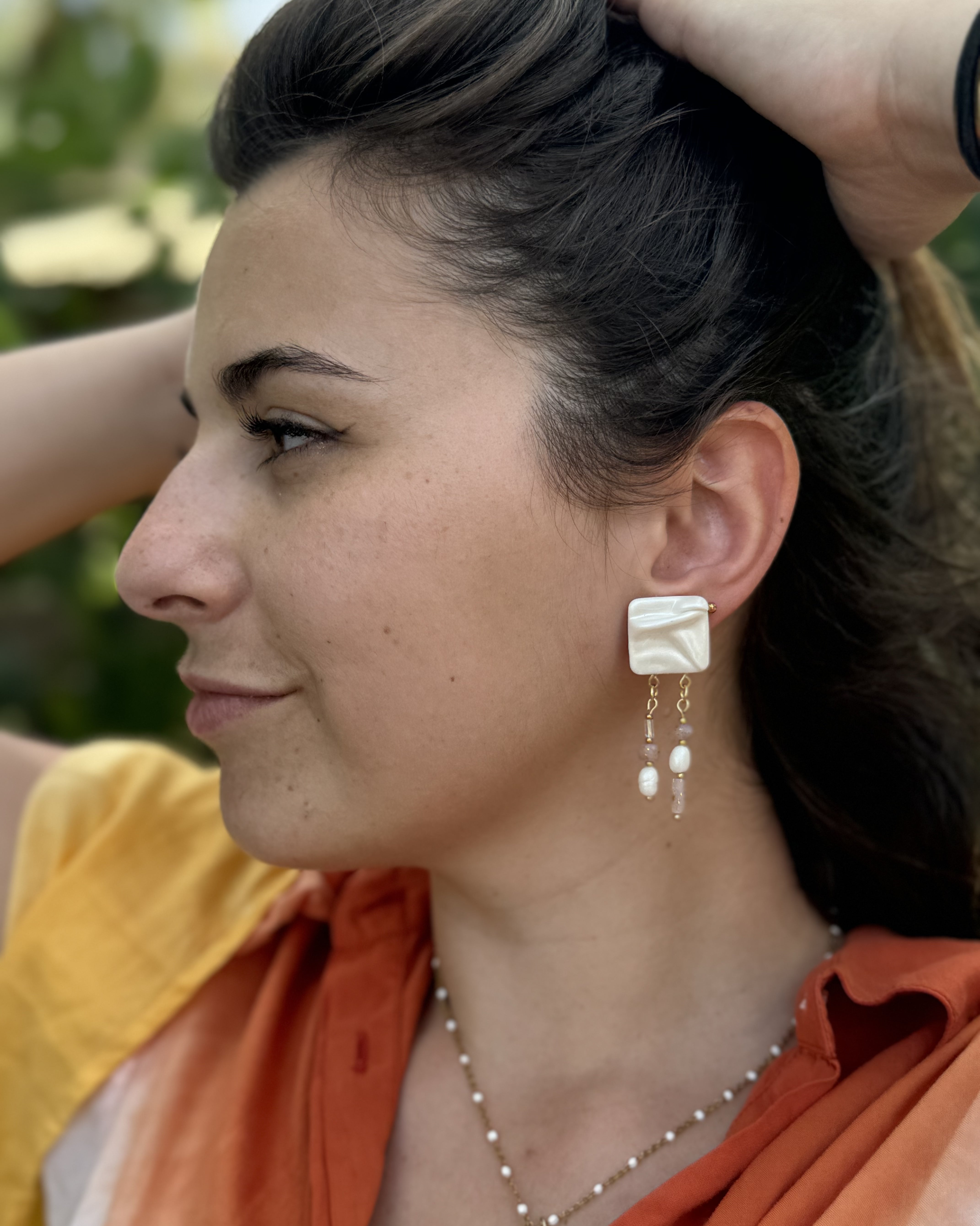 boucles d'oreilles pour femme avec chaines n acier inoxydables or et perles Bijoux originaux et tendance made in France
