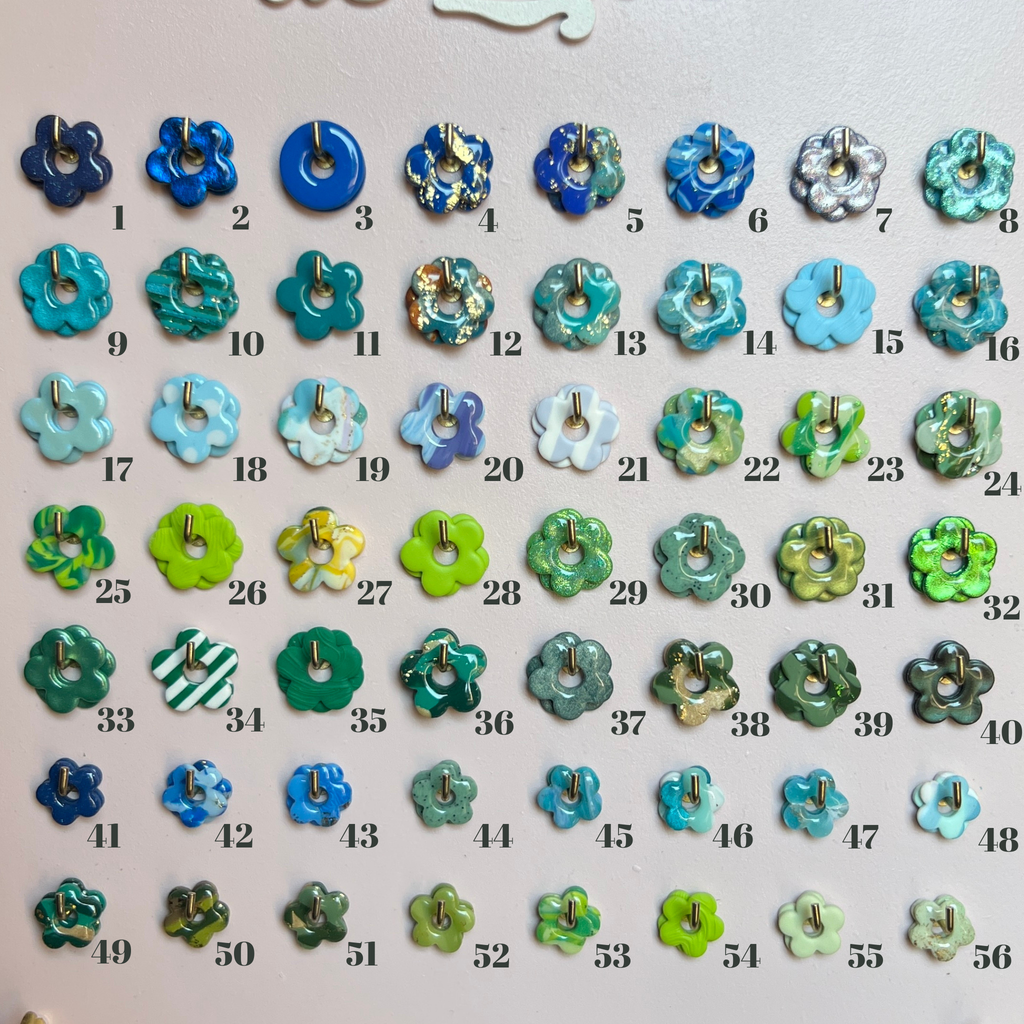 Créoles pampilles fleurs interchangeables - Modèle Mila - Coloris Bleu / Vert