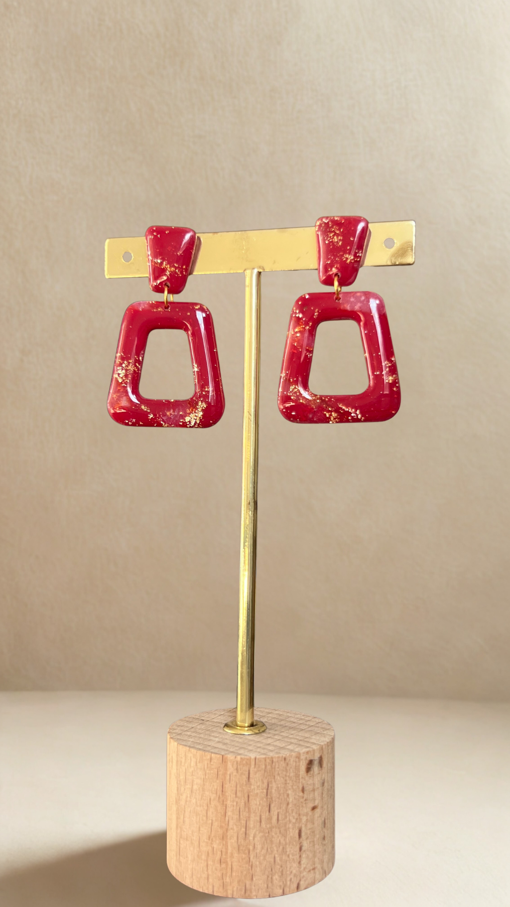 Boucles d'oreilles Azalée - coloris rouge et doré