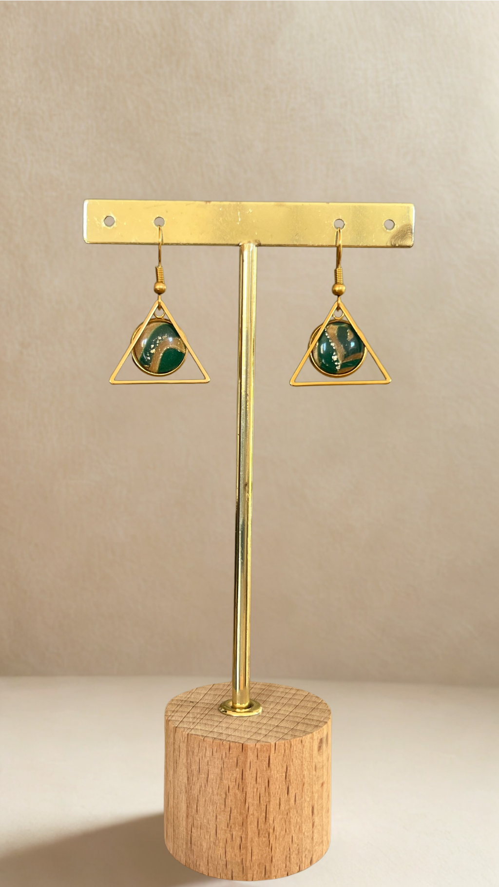 Boucles d'oreilles Lola - coloris vert et beige