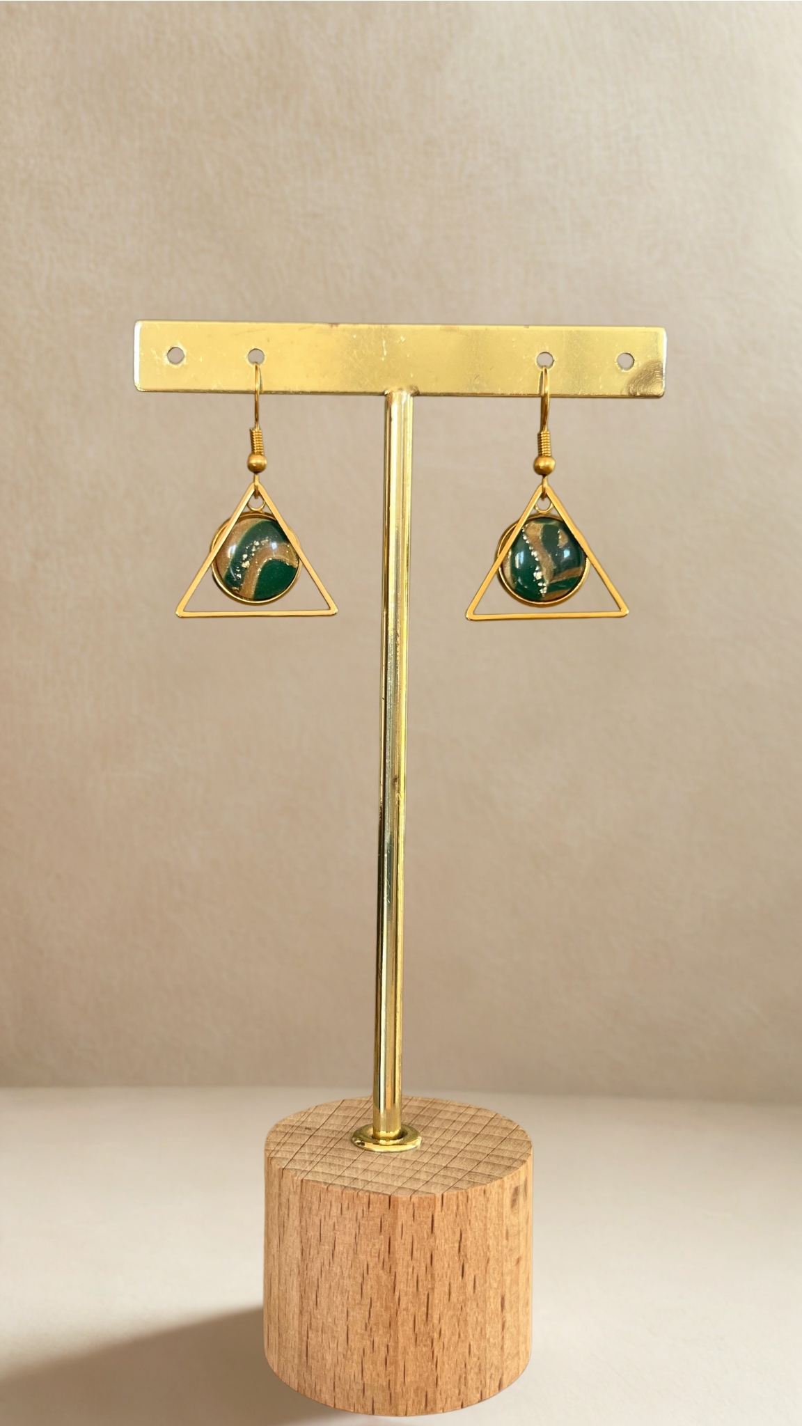 Boucles d'oreilles Lola - coloris vert et beige
