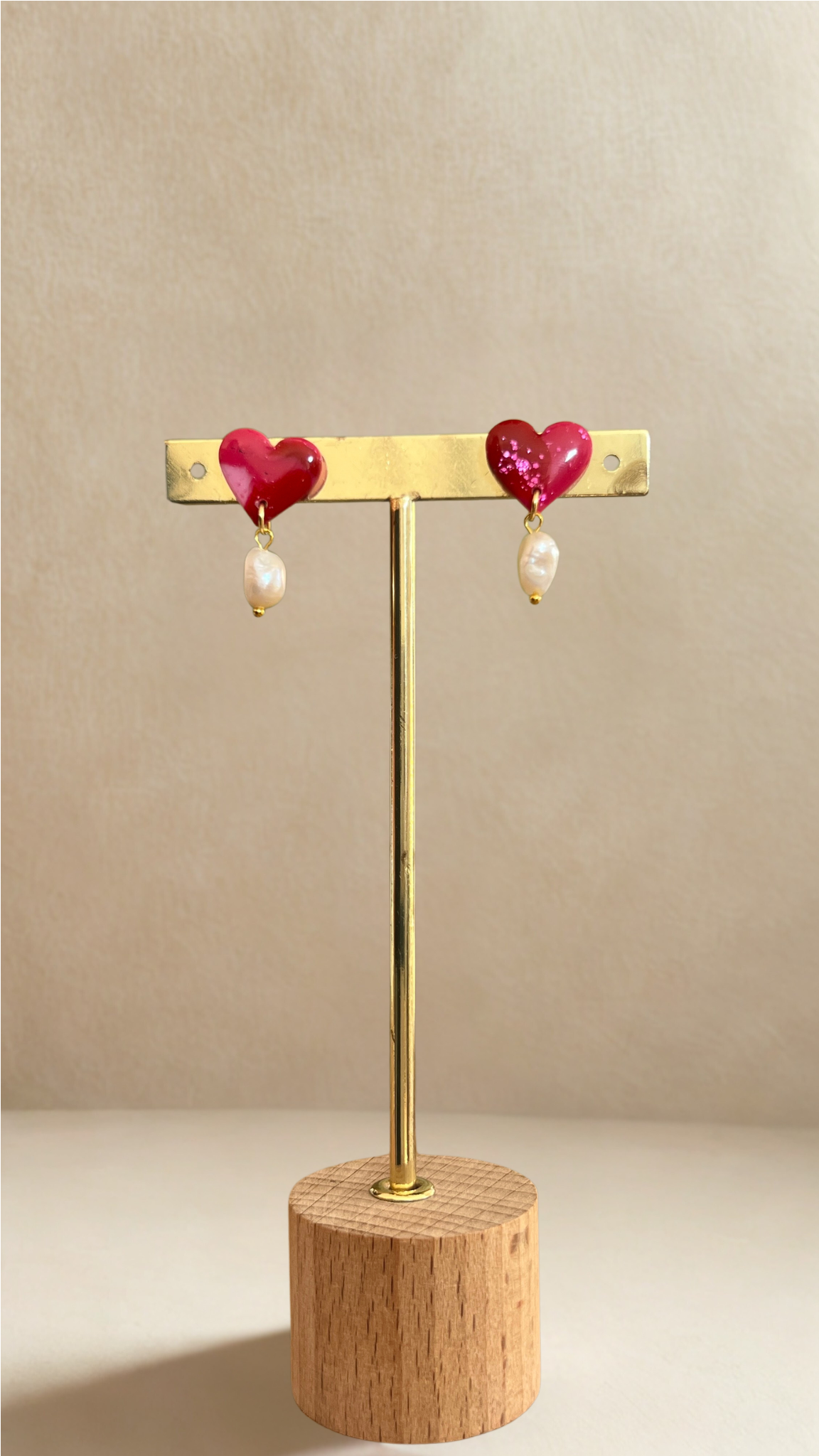Boucles d'oreilles Petit Coeur - coloris rose et bordeaux