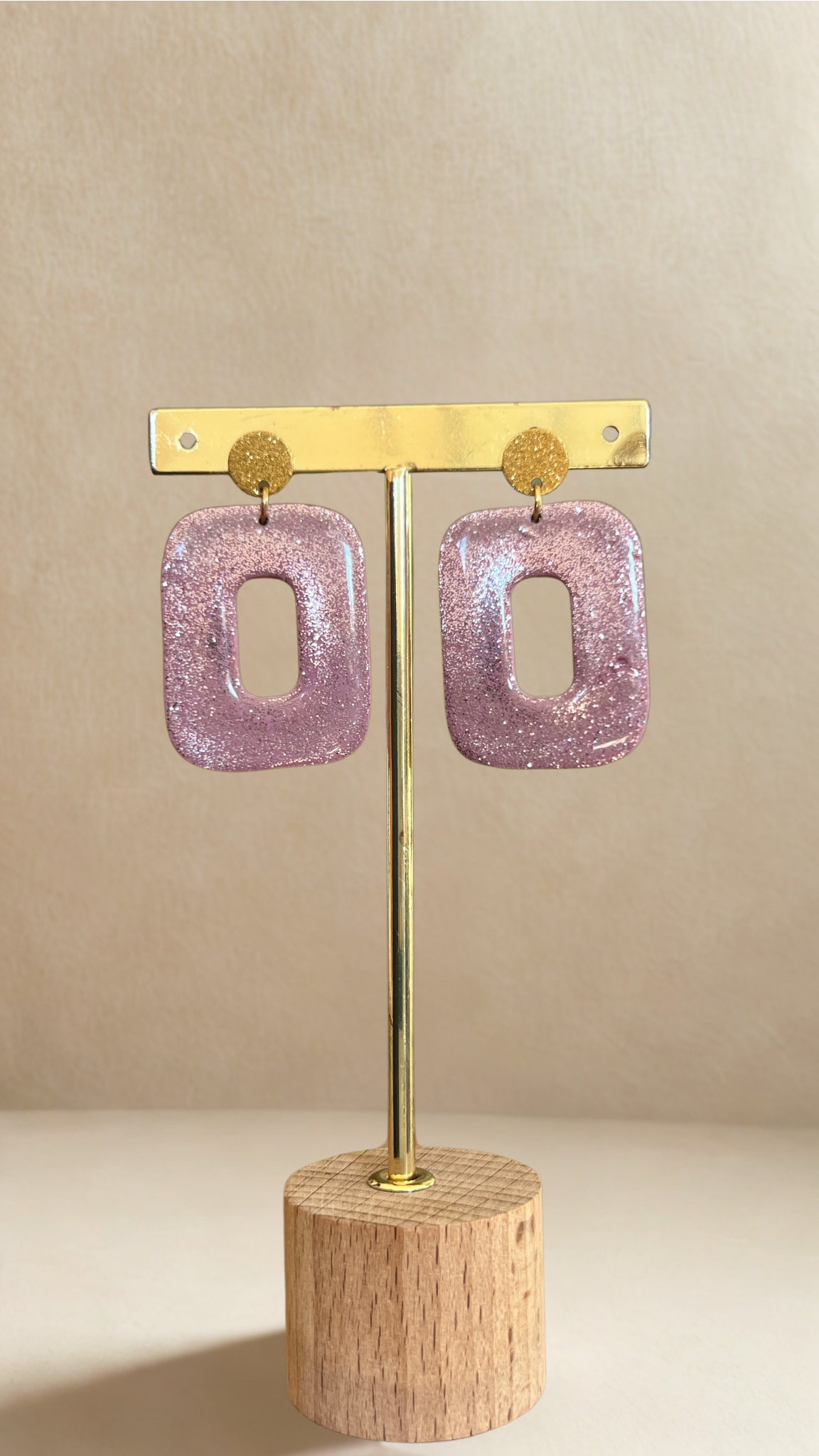 Boucles d'oreilles Calliopée - coloris rose pailleté