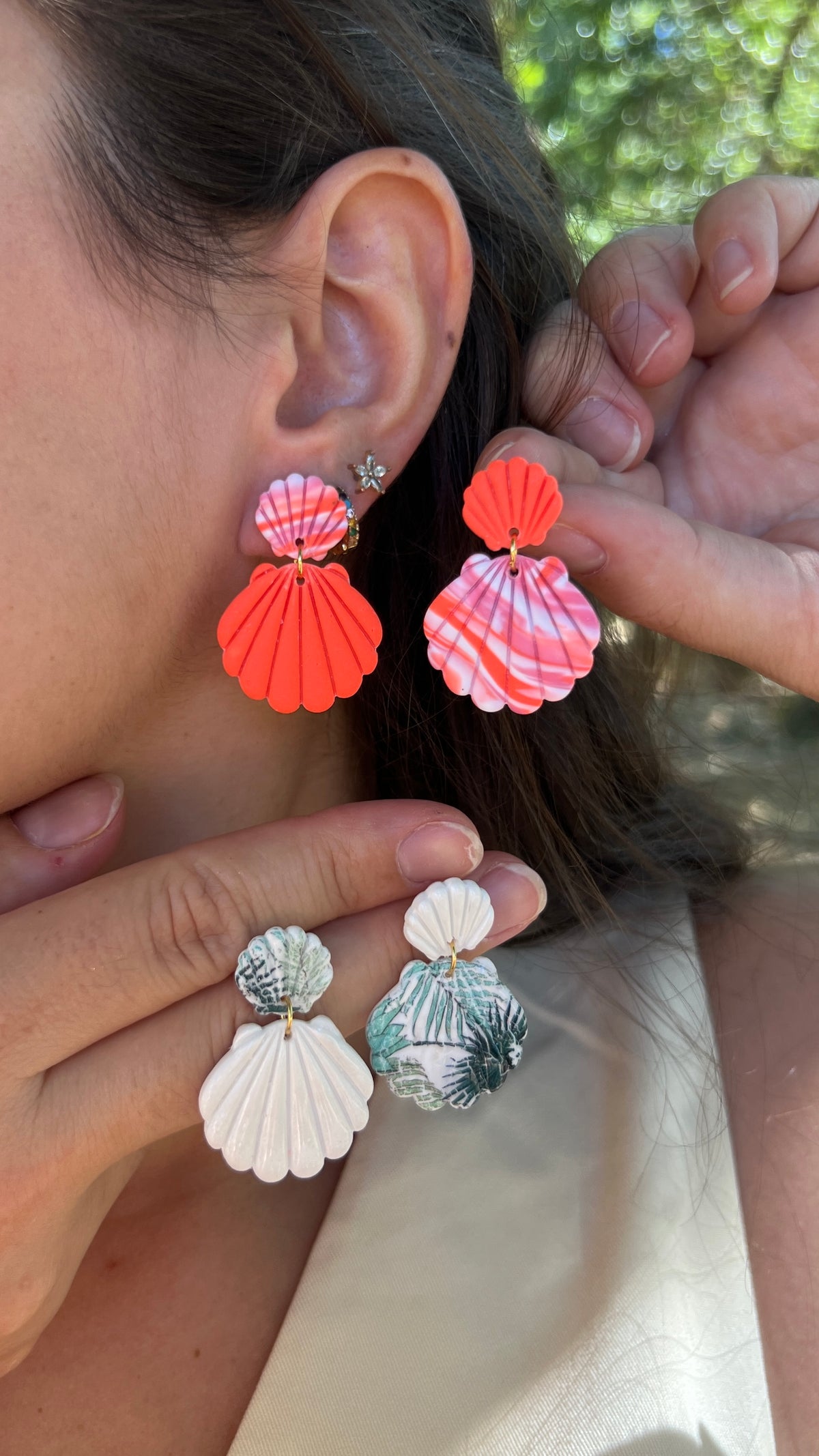 Boucles d'oreilles coquillage Océane – Blanc & lagon