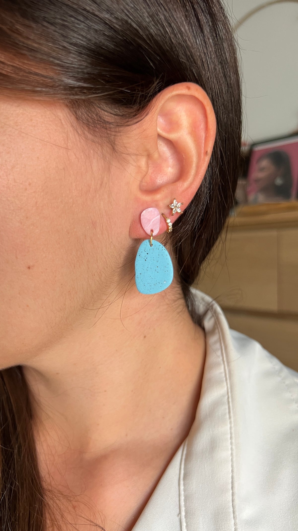 Boucles d'oreille Ava - bicolore rose et turquoise