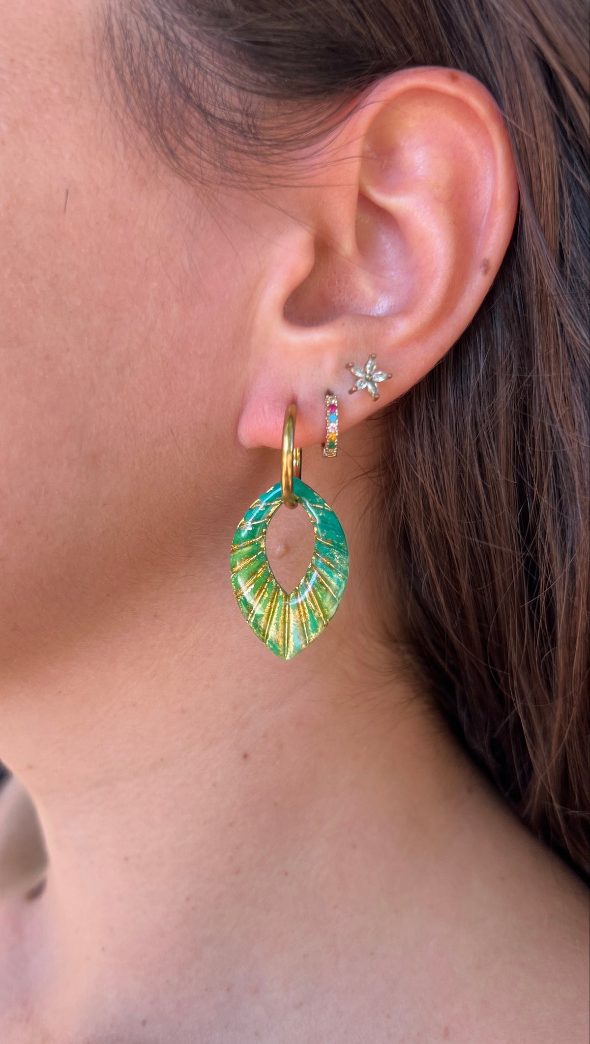 Boucles d’oreilles Ivy – créoles à pampilles interchangeables - coloris vert clair