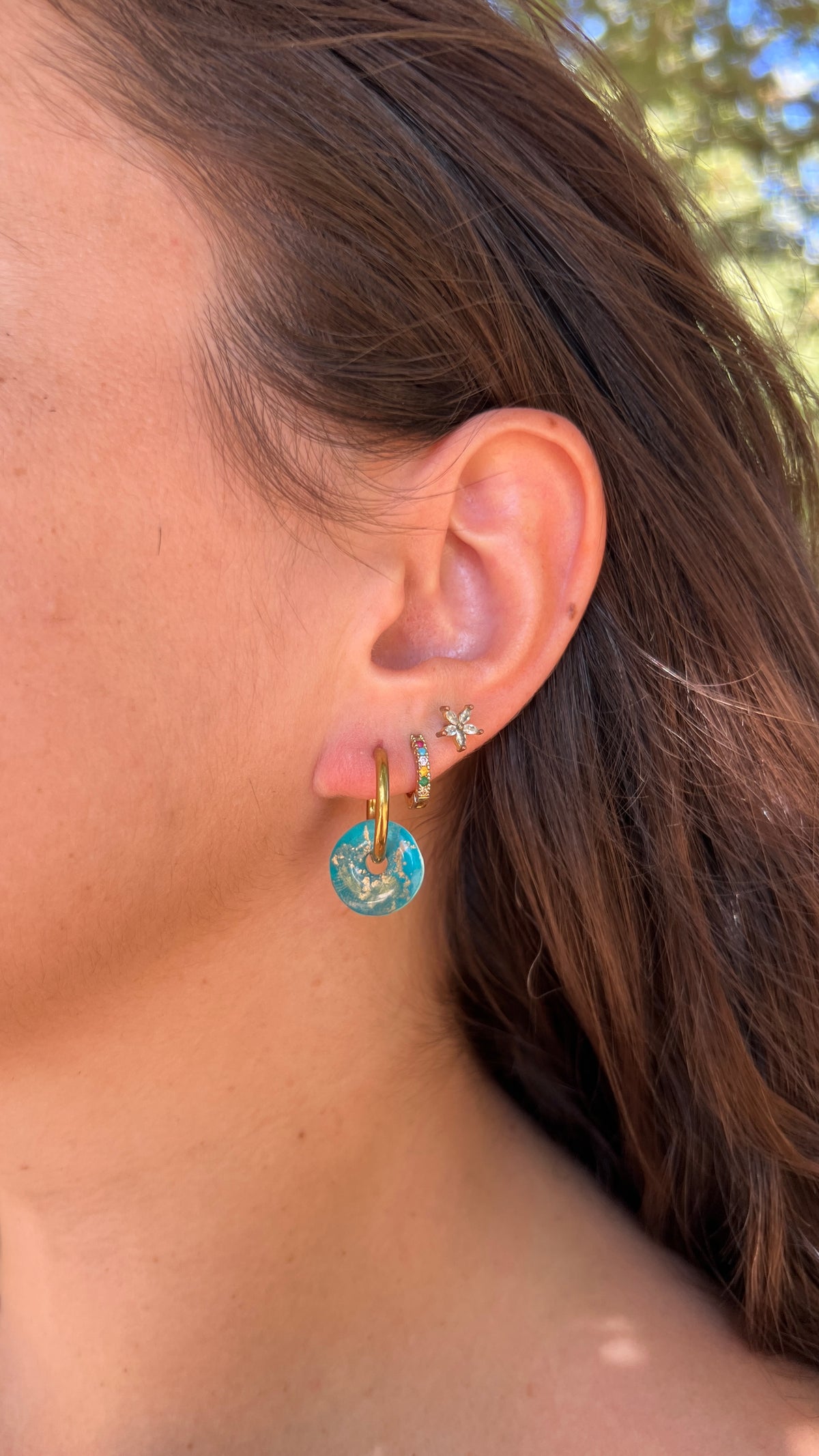 Boucles d’oreilles rondes – créoles à pampilles interchangeables - coloris bleu
