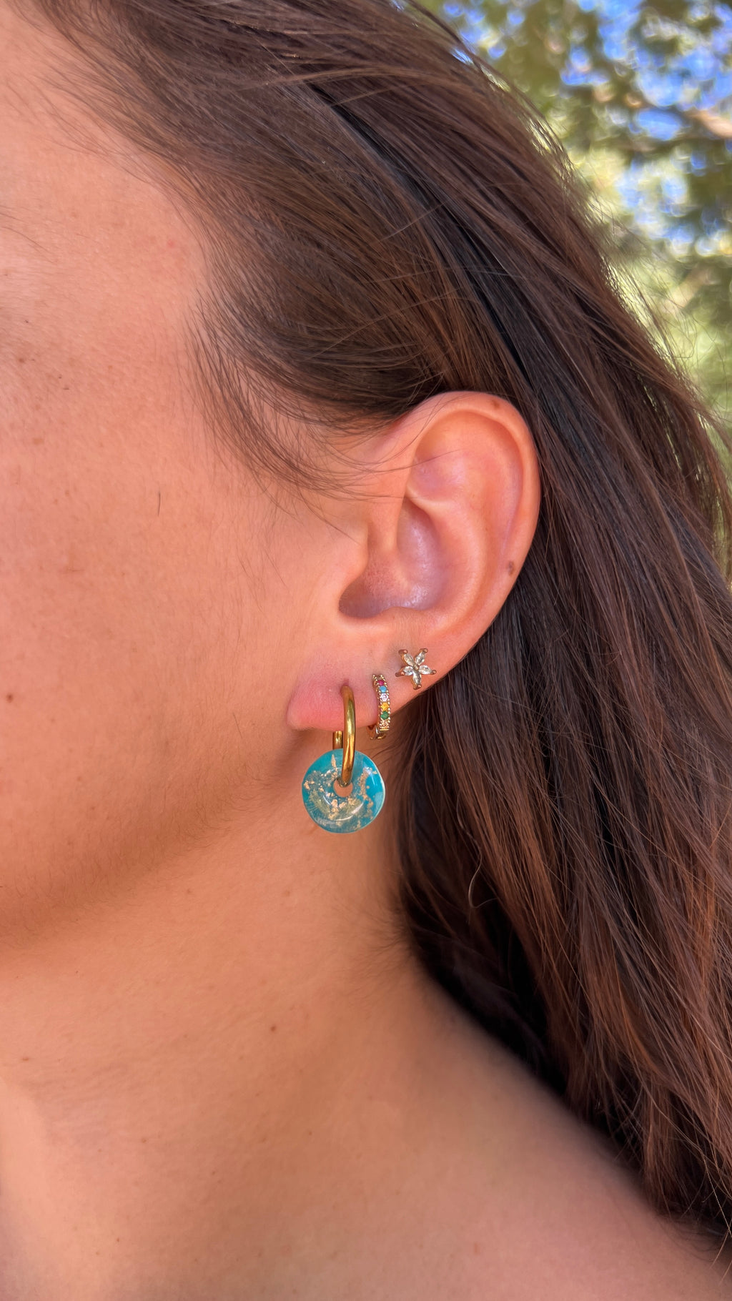 Boucles d’oreilles rondes – créoles à pampilles interchangeables - coloris bleu