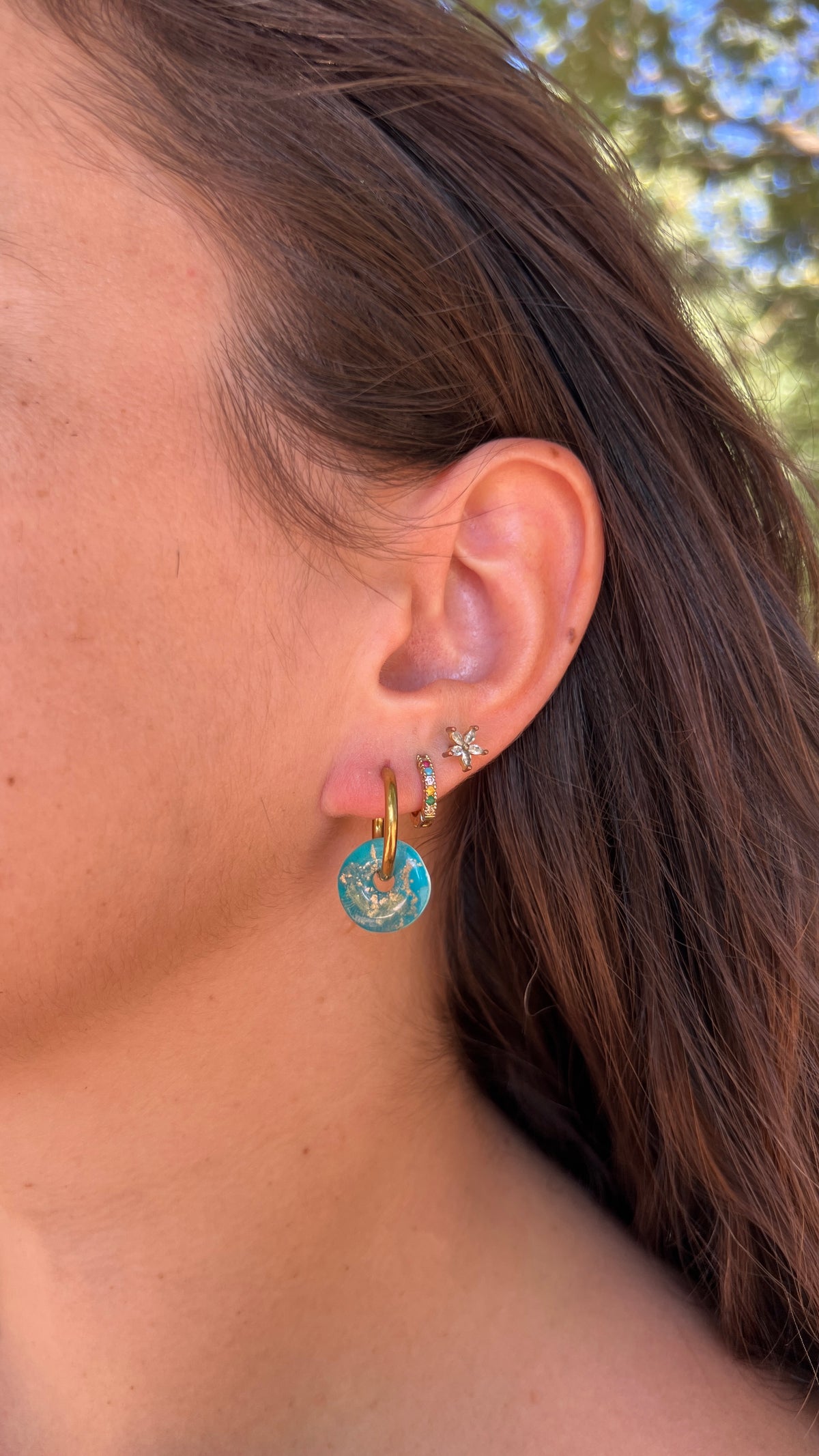 Boucles d’oreilles rondes – créoles à pampilles interchangeables - coloris bleu
