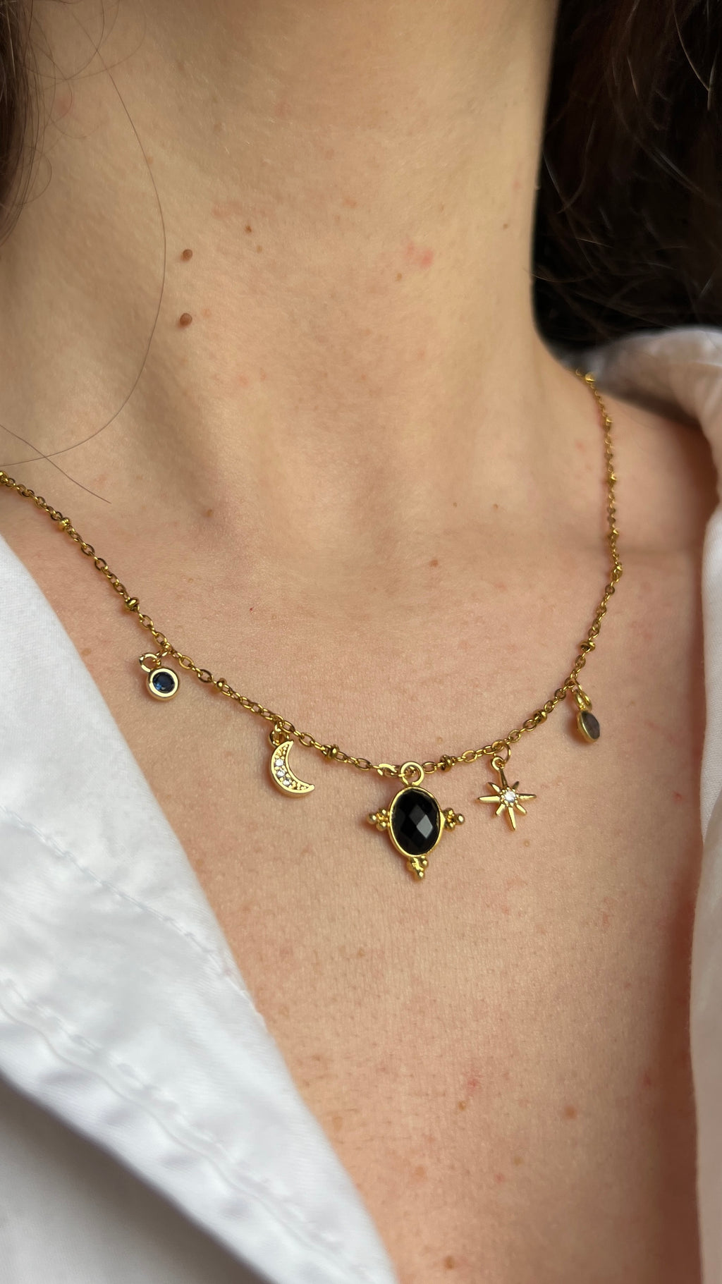Collier à charms en Pierres Semi-Précieuses  - coloris noir