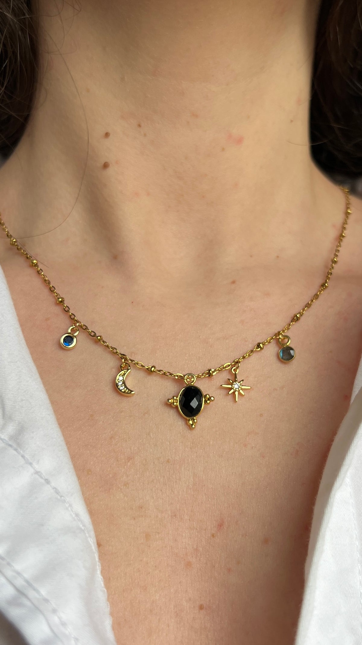 Collier à charms en Pierres Semi-Précieuses  - coloris noir