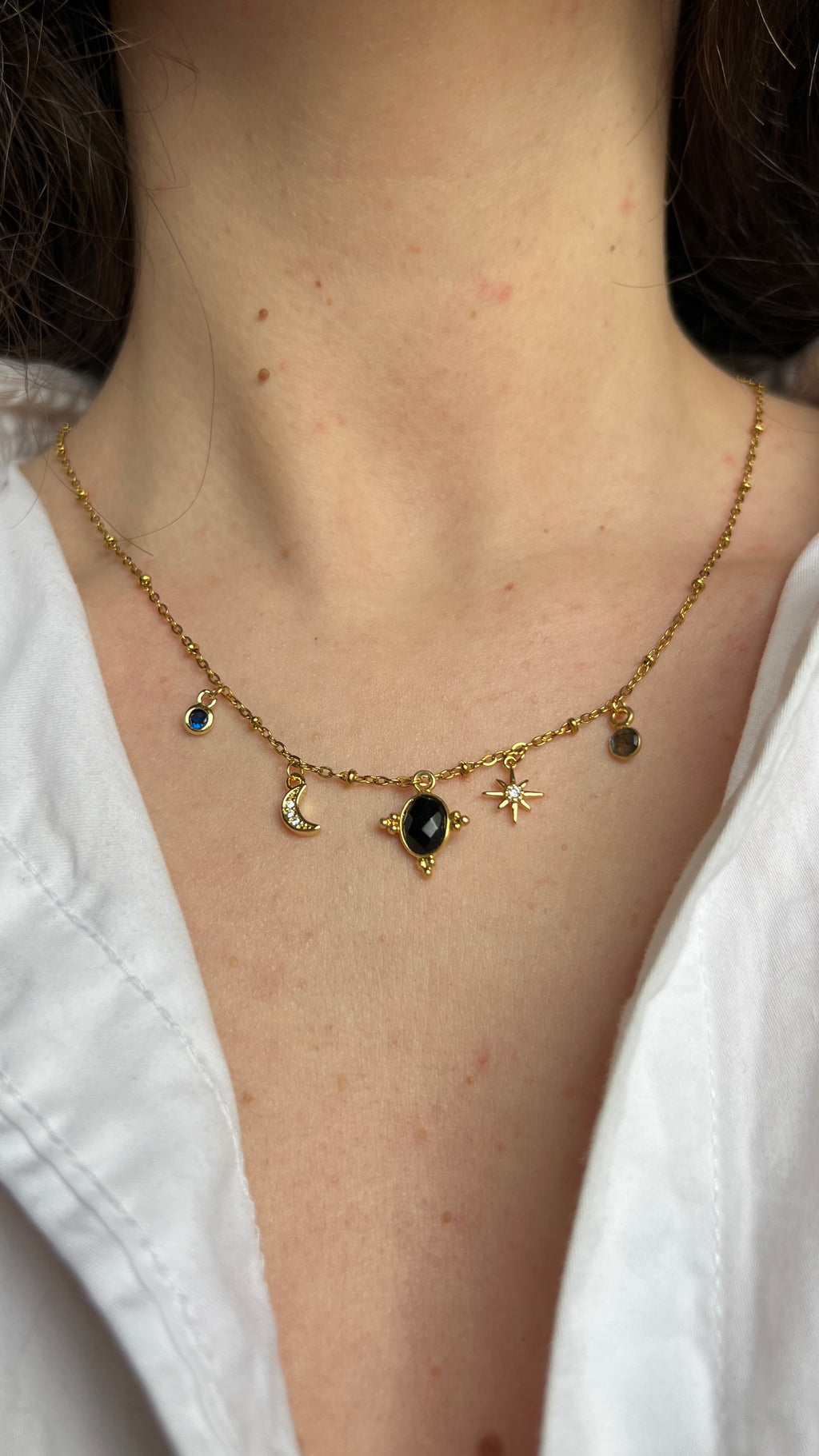 Collier à charms en Pierres Semi-Précieuses  - coloris noir