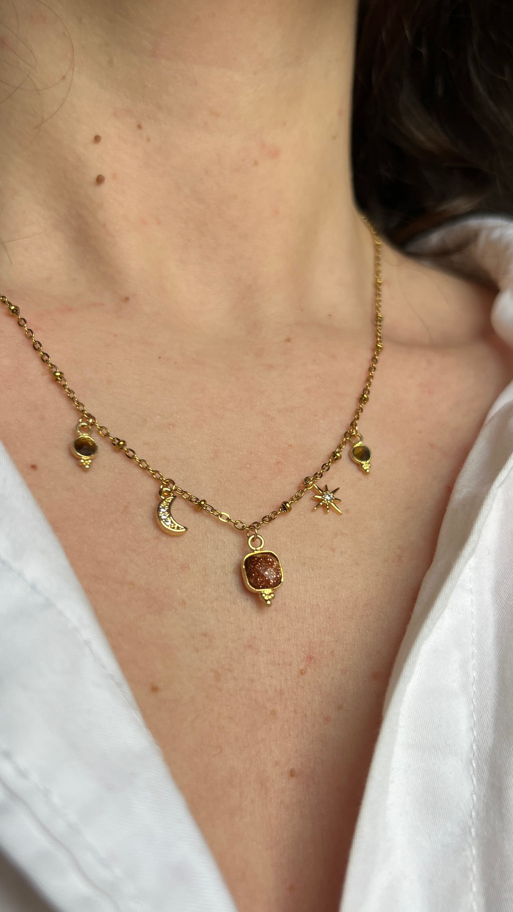 Collier à charms en Pierres Semi-Précieuses  - coloris marron