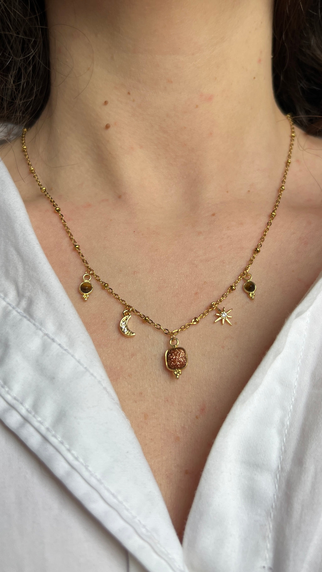 Collier à charms en Pierres Semi-Précieuses  - coloris marron