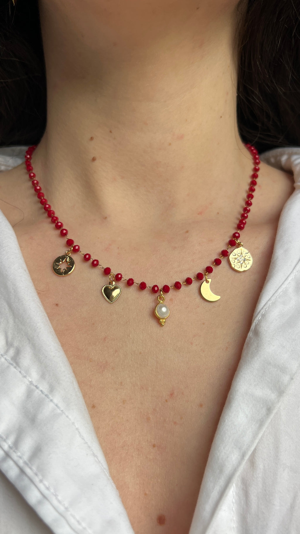 Collier à charms rouge  - coloris rouge