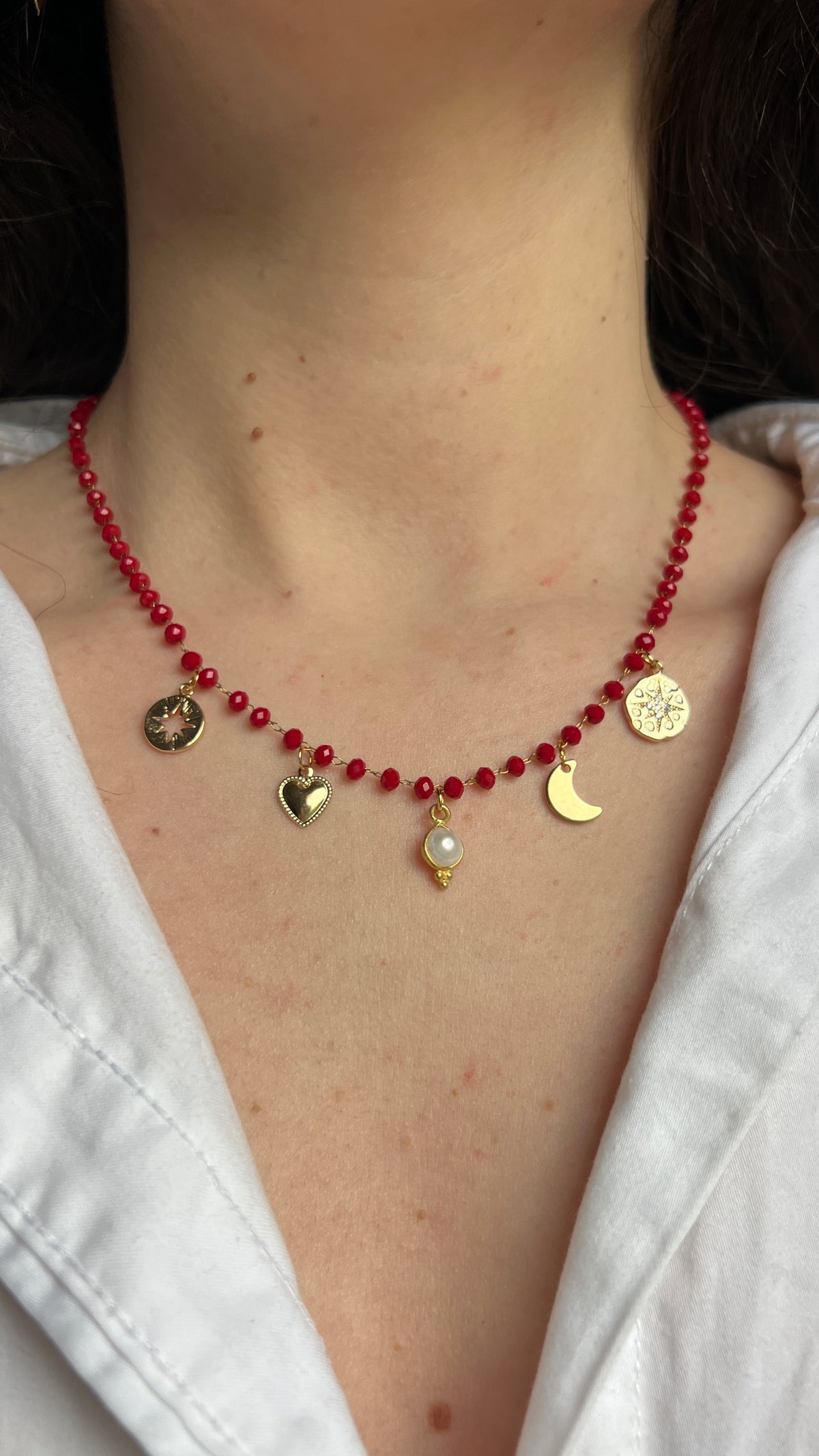 Collier à charms rouge  - coloris rouge