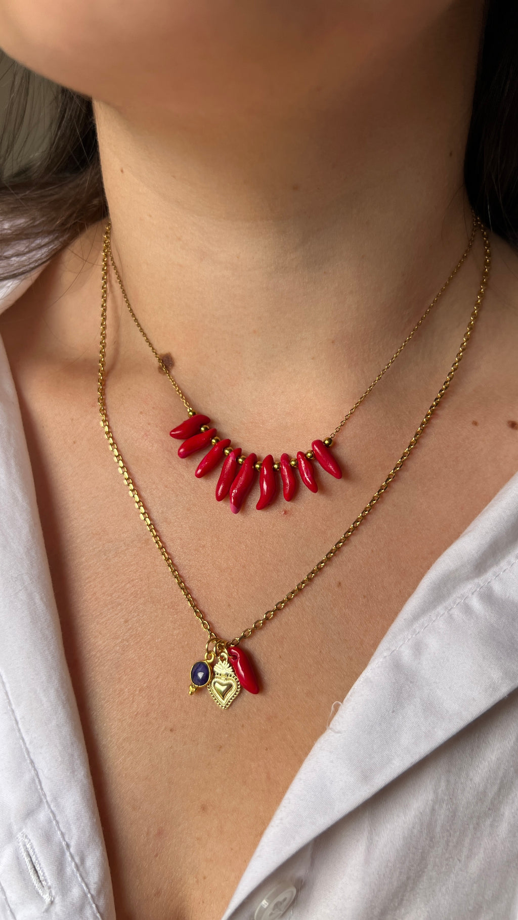 Collier en acier inoxydable petit corail rouge