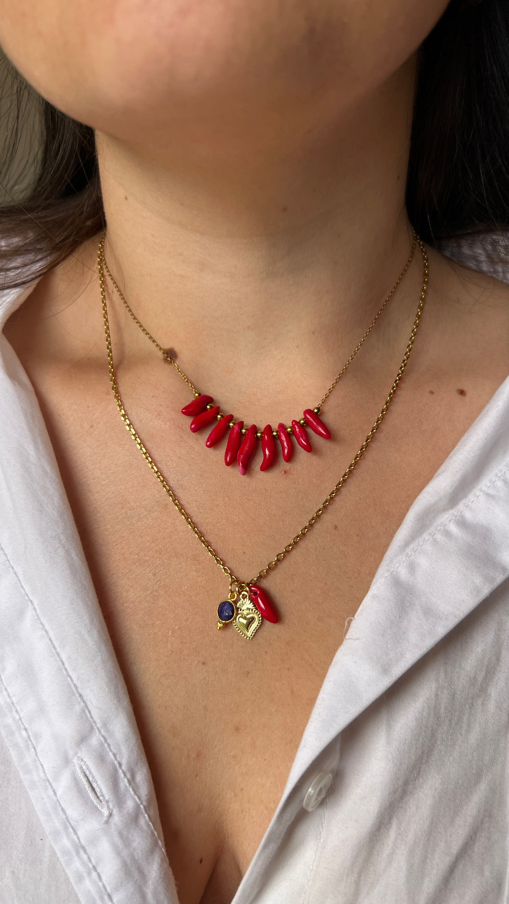 Collier en acier inoxydable petit corail rouge