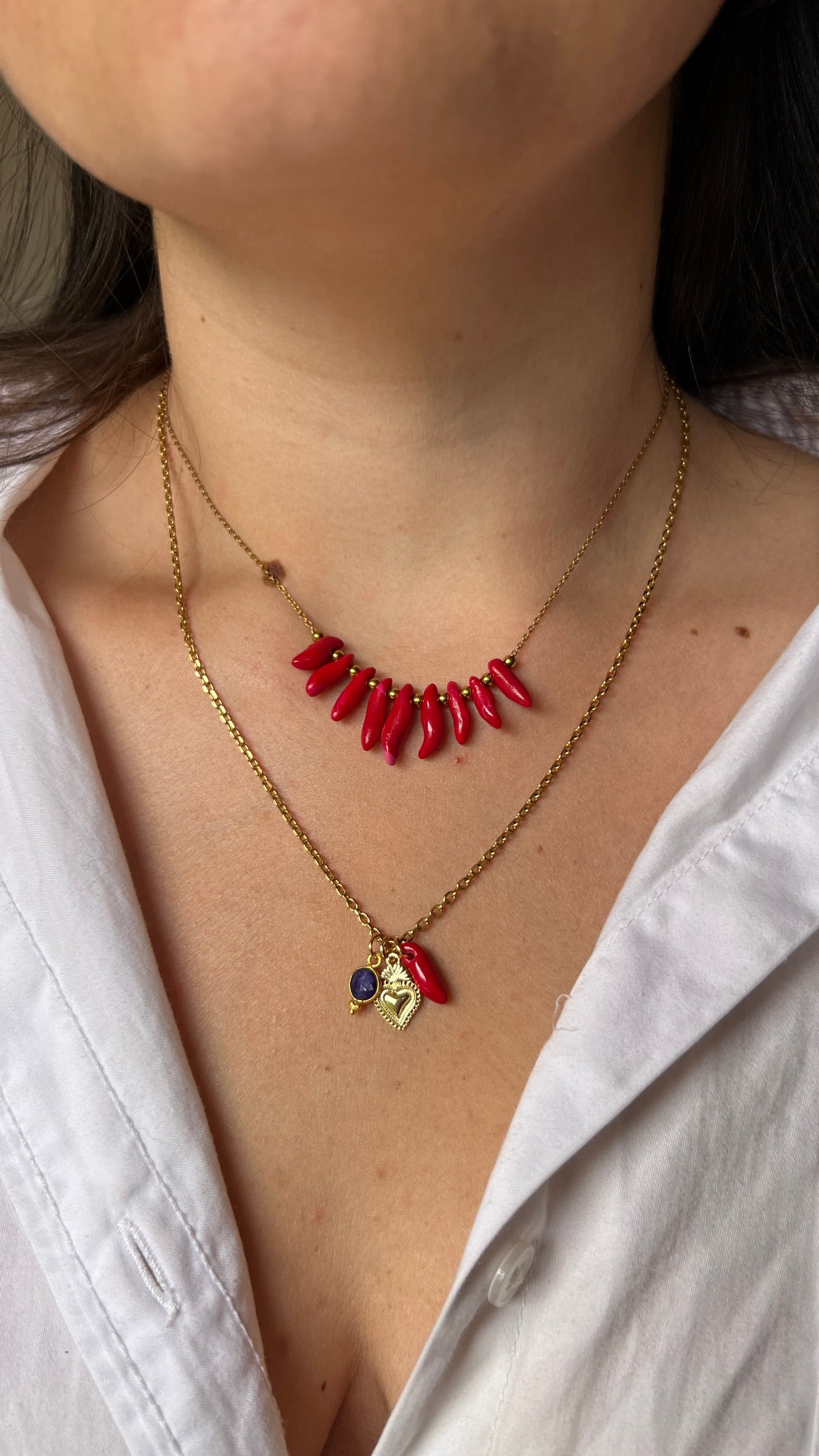 Collier en acier inoxydable petit corail rouge