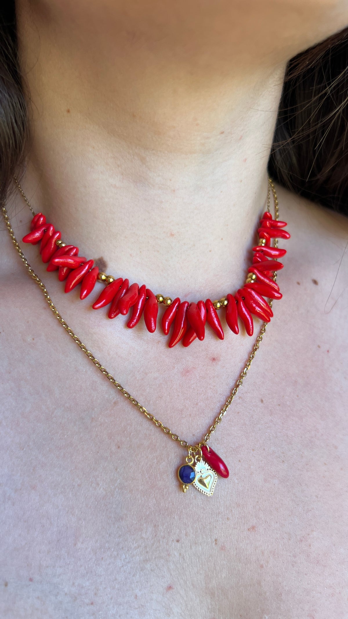 Collier en acier inoxydable - Grand corail rouge