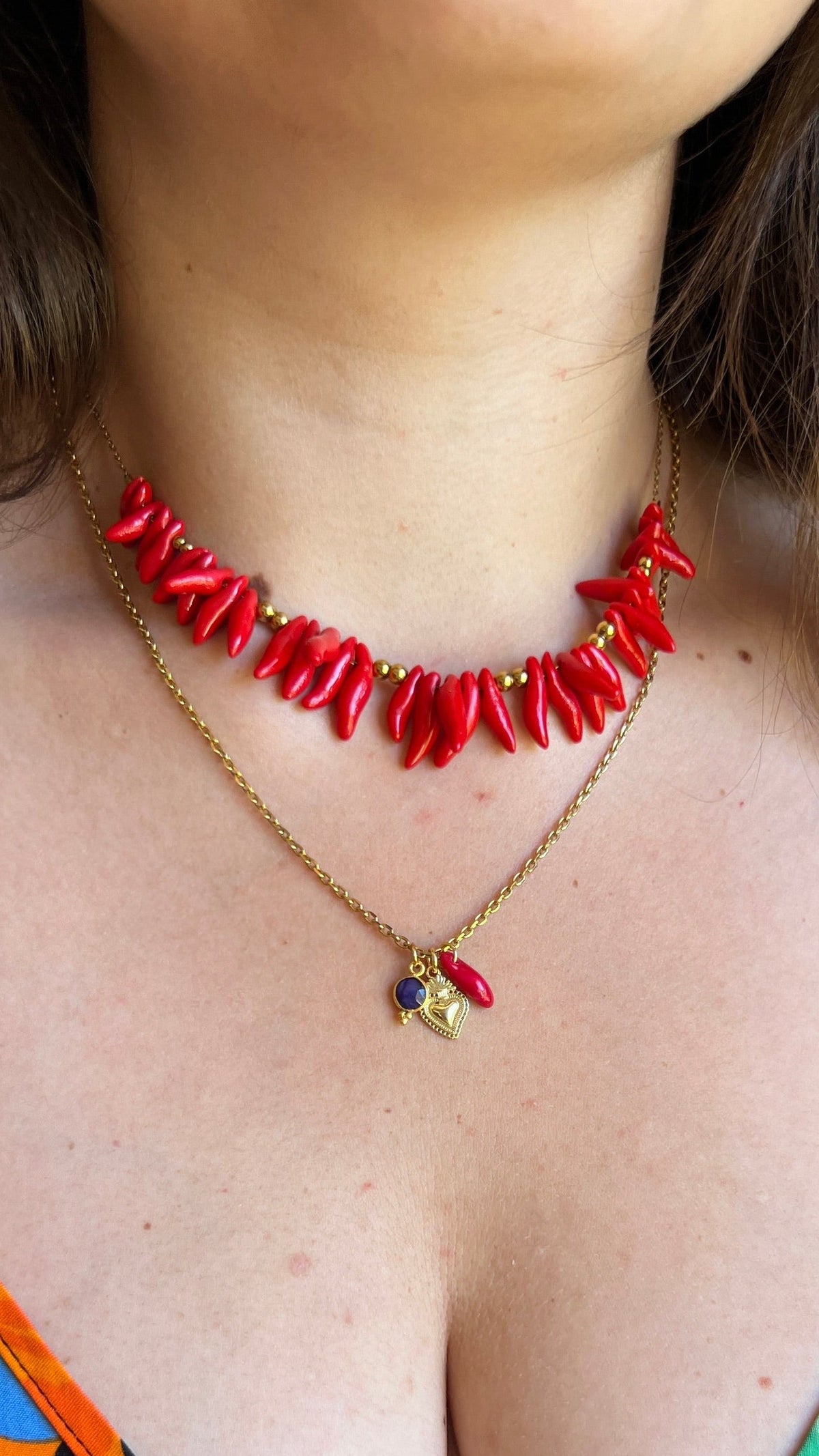 Collier en acier inoxydable - Grand corail rouge