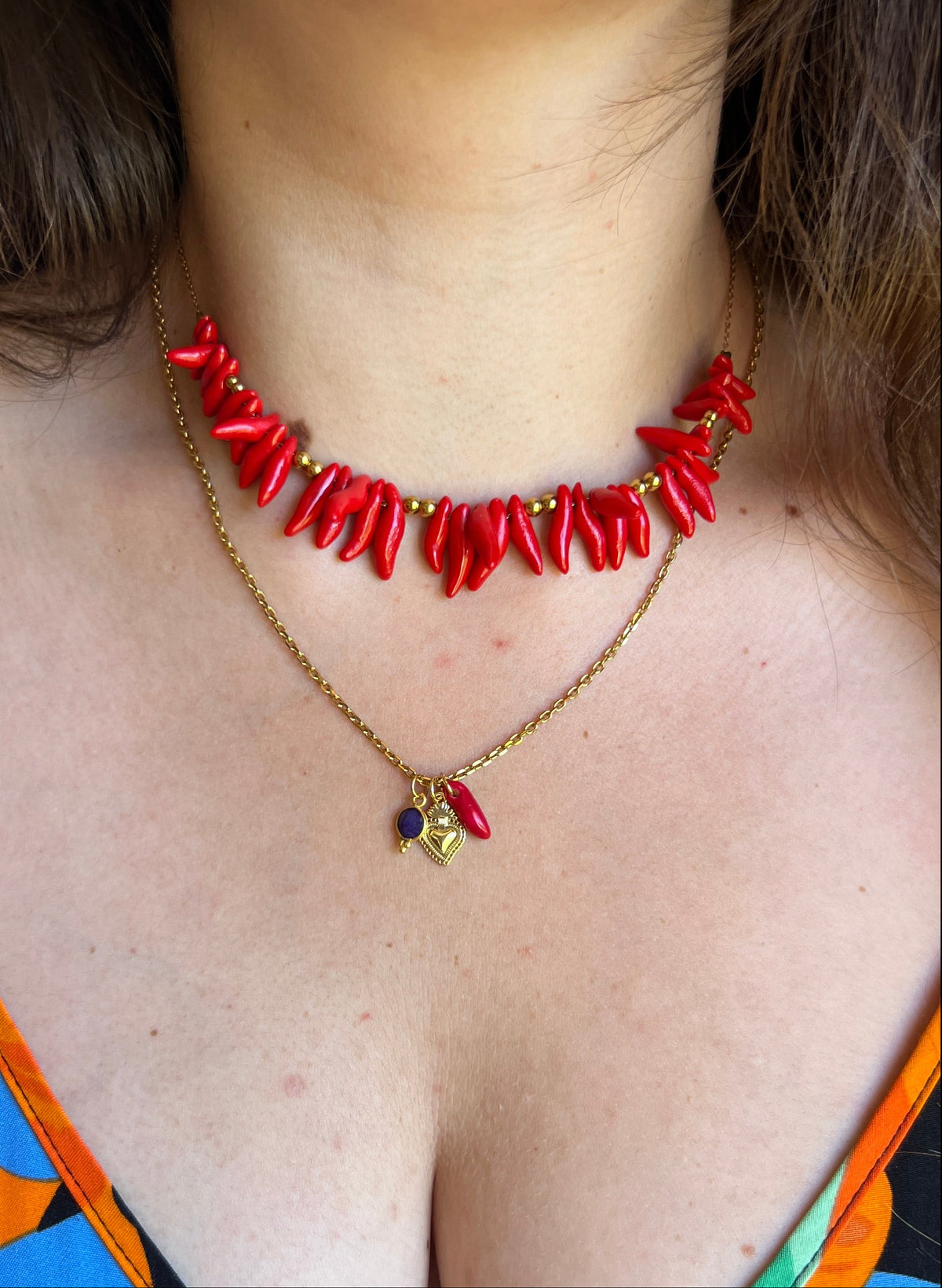 Collier en acier inoxydable - Grand corail rouge
