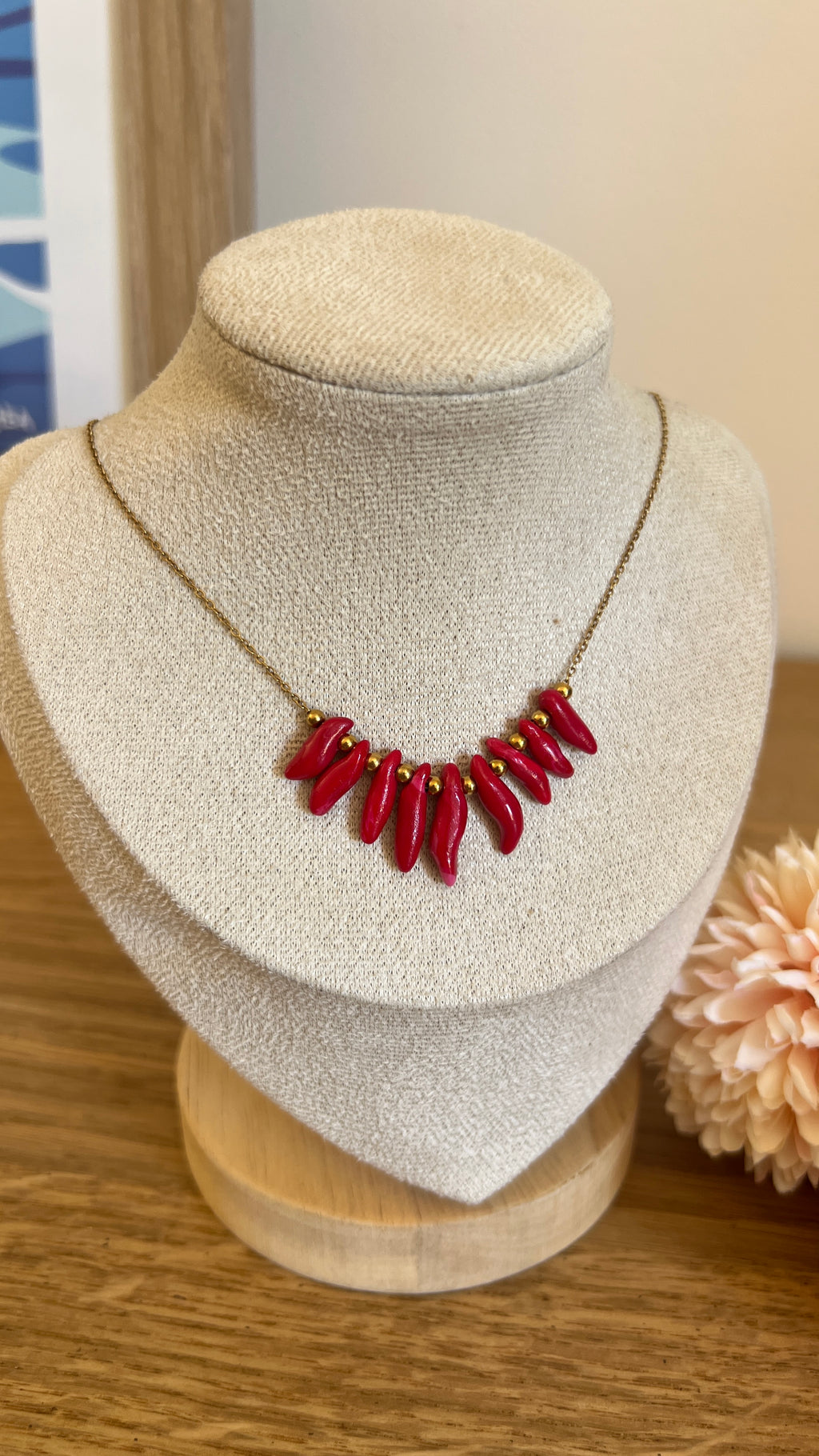 Collier en acier inoxydable petit corail rouge