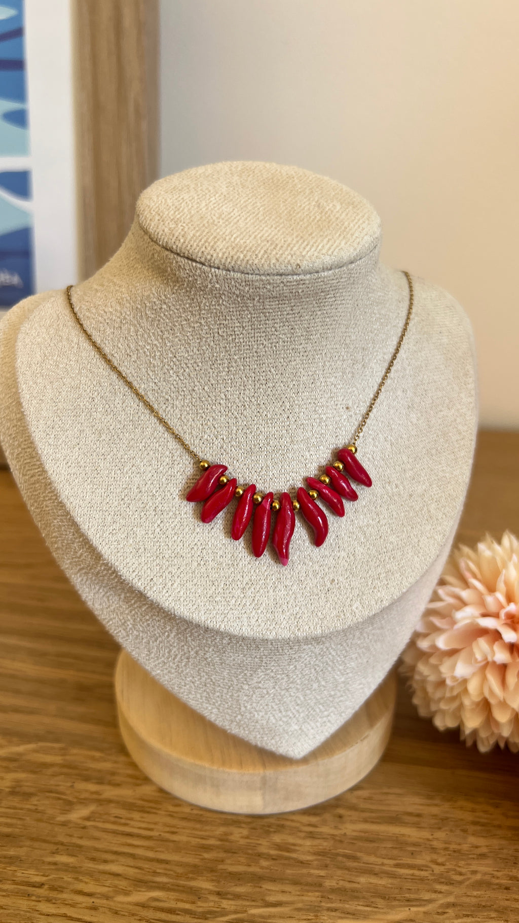 Collier en acier inoxydable petit corail rouge