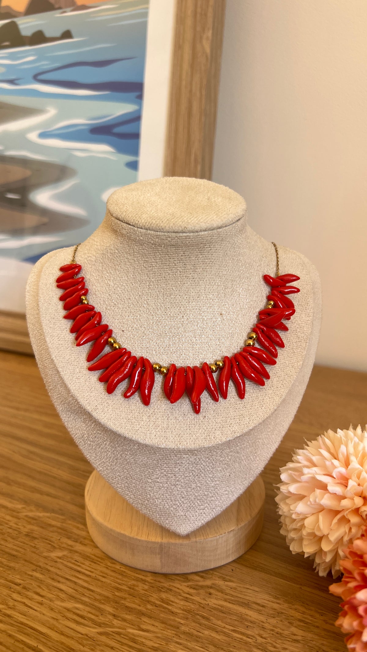 Collier en acier inoxydable - Grand corail rouge