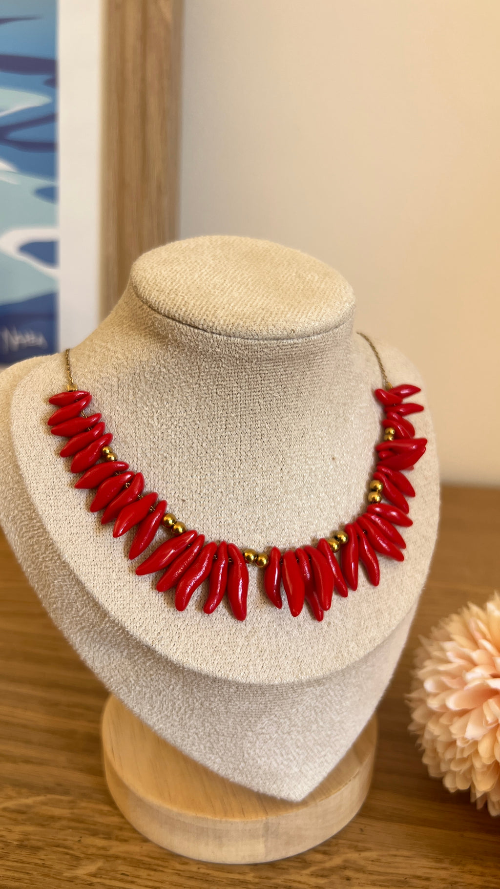 Collier en acier inoxydable - Grand corail rouge
