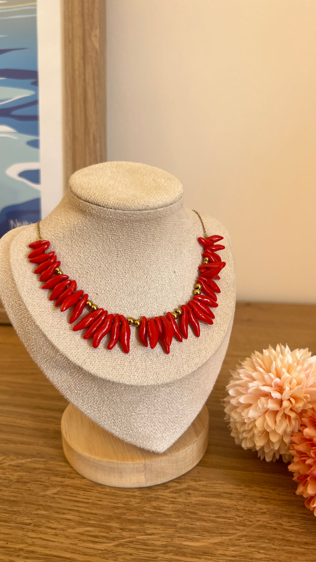 Collier en acier inoxydable - Grand corail rouge