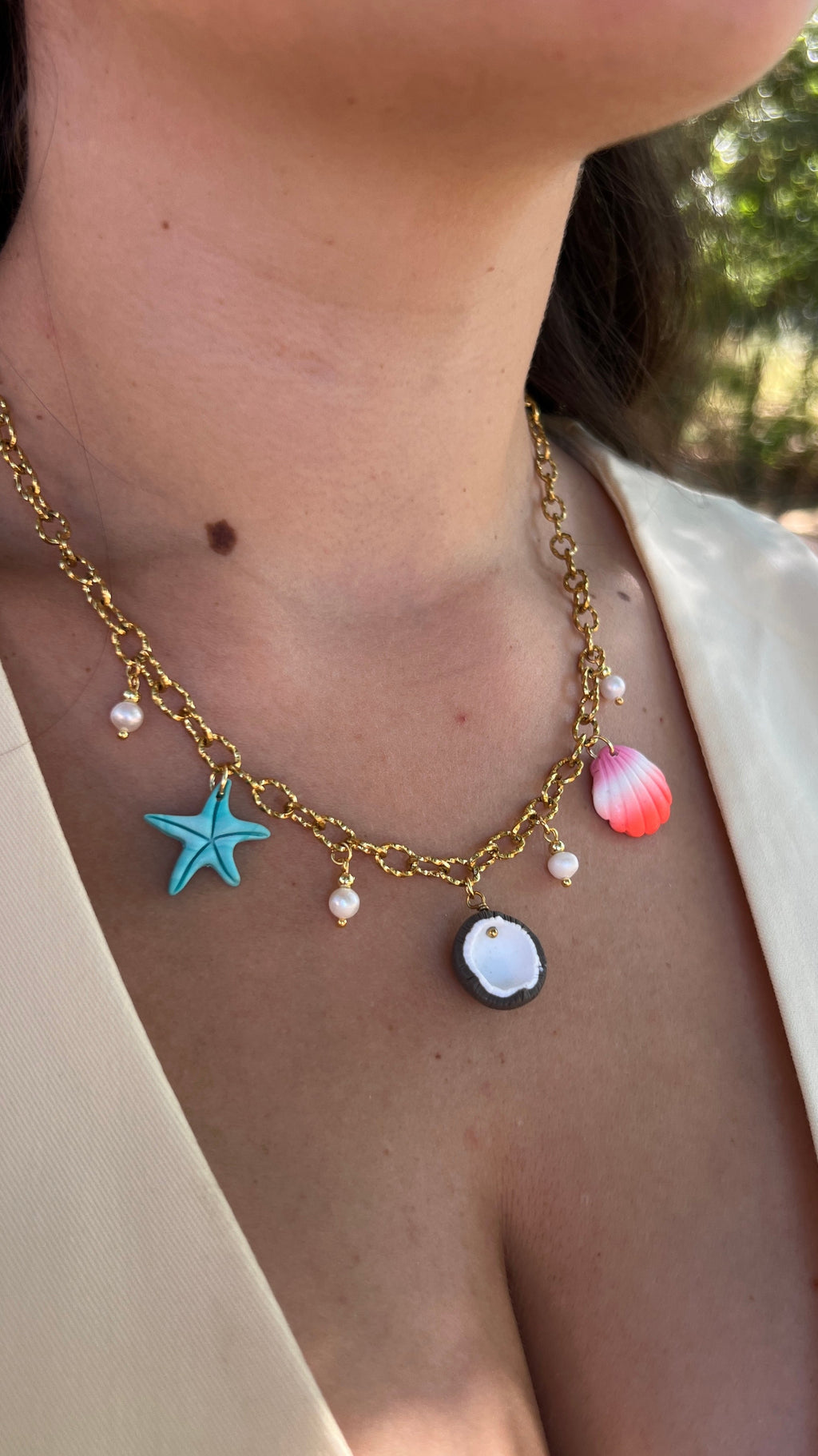 Collier à charms – Étoile de mer, noix de coco & coquillage