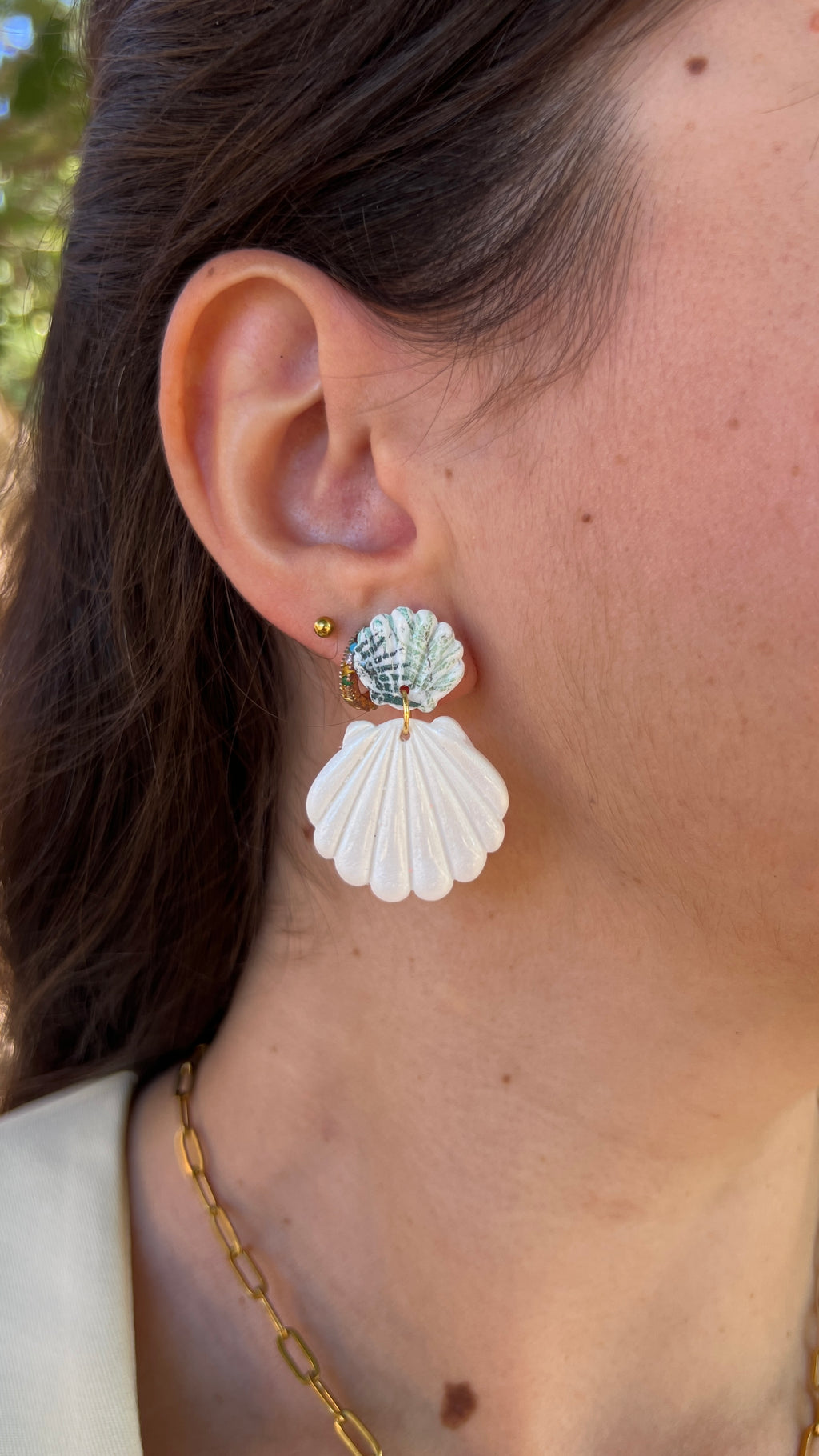 Boucles d'oreilles coquillage Océane – Blanc & lagon
