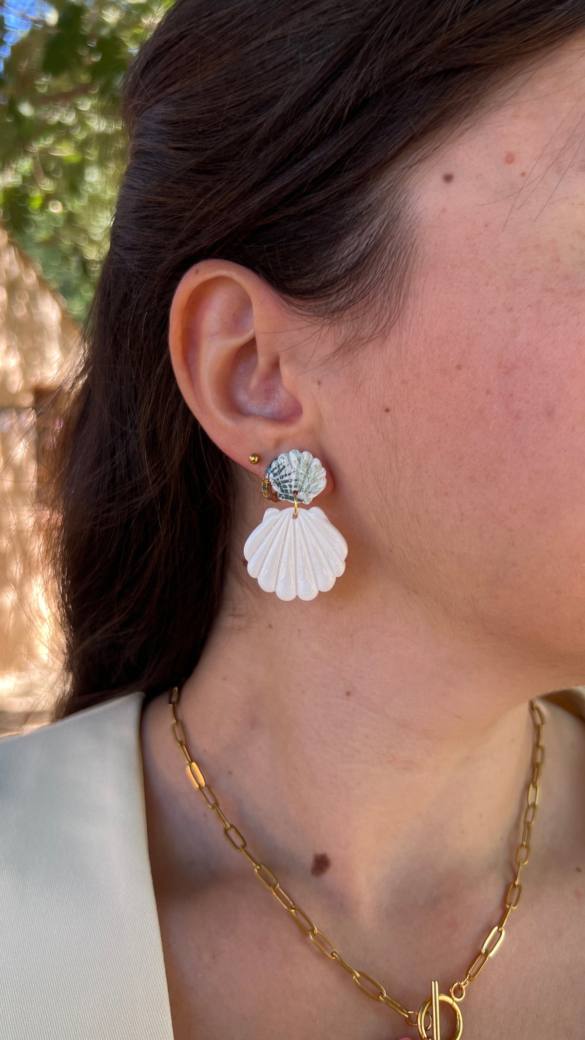Boucles d'oreilles coquillage Océane – Blanc & lagon