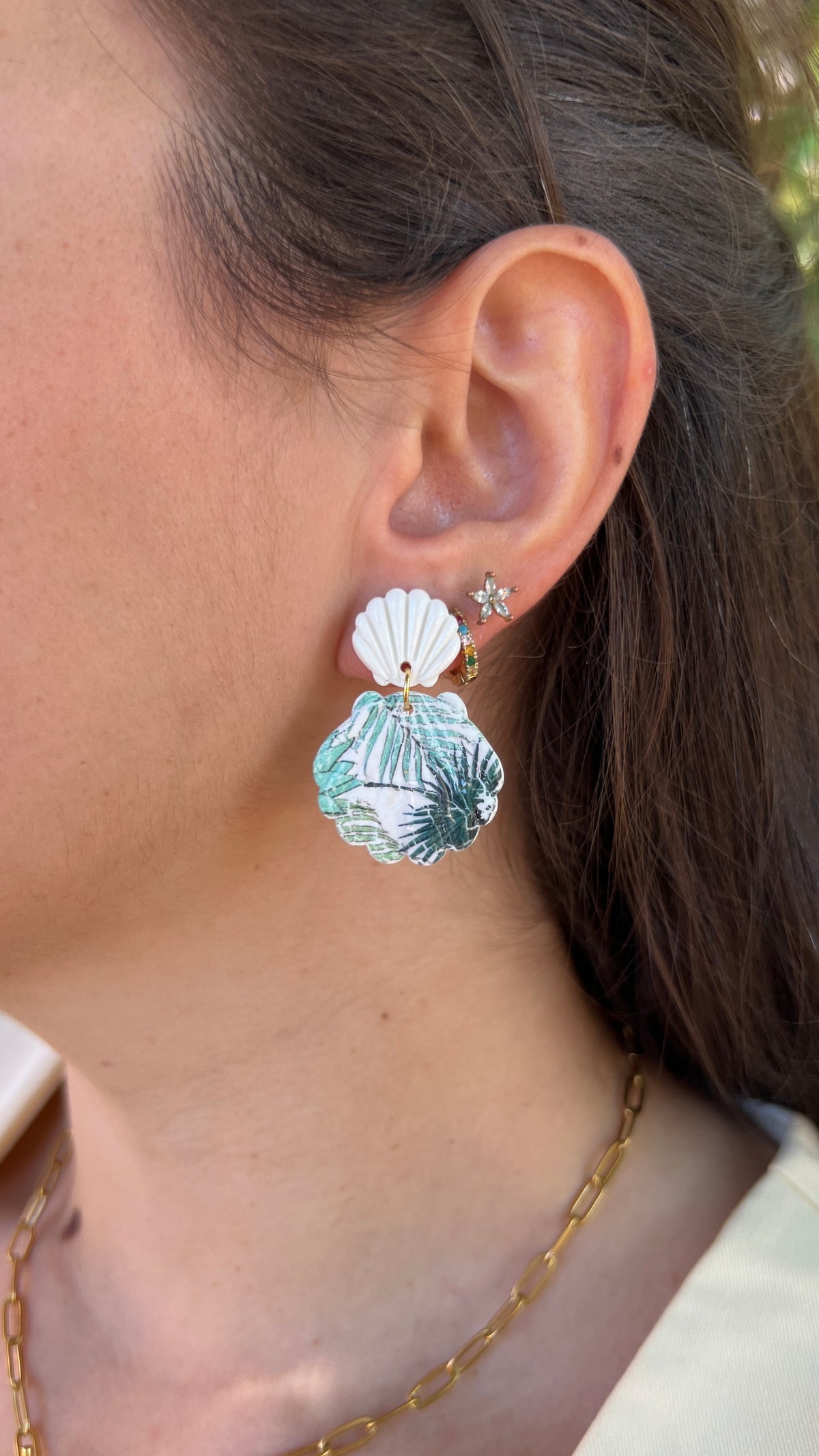 Boucles d'oreilles coquillage Océane – Blanc & lagon