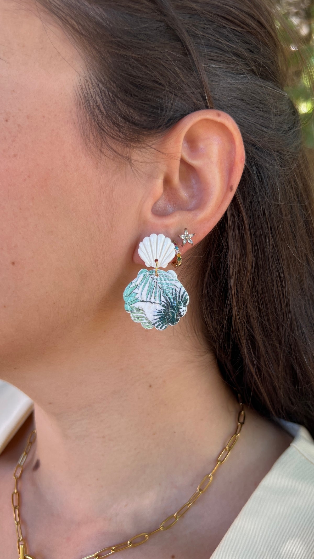 Boucles d'oreilles coquillage Océane – Blanc & lagon