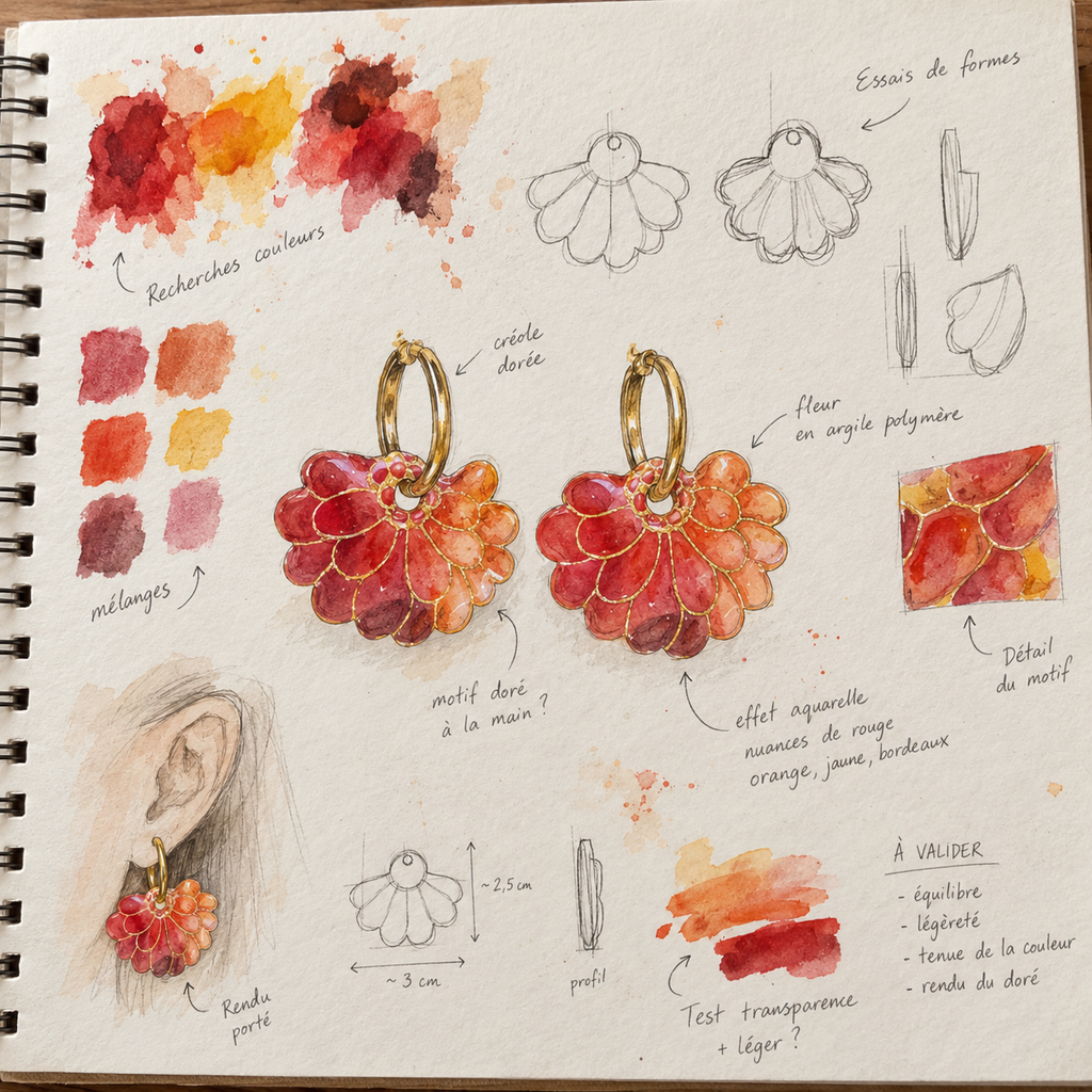 Boucles d'oreilles Rosalie – créoles à pampilles interchangeables - coloris terracotta