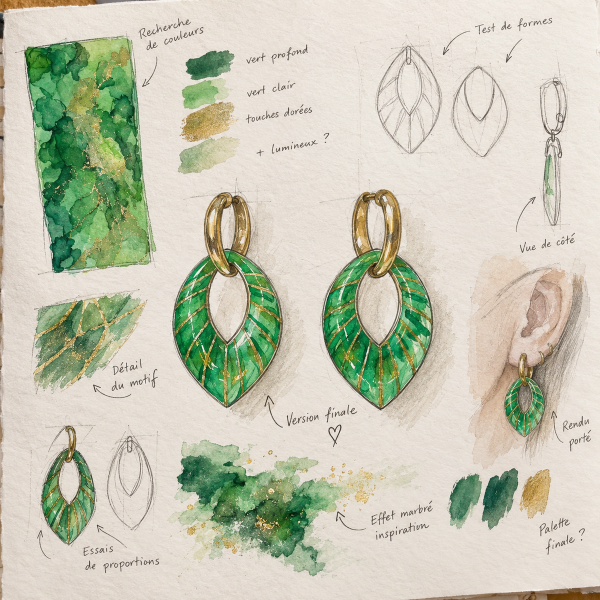 Boucles d'oreilles Ivy – créoles à pampilles interchangeables - coloris vert irisé