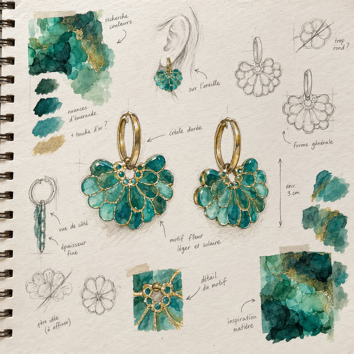 Boucles d'oreilles Rosalie – créoles à pampilles interchangeables - coloris turquoise irisé