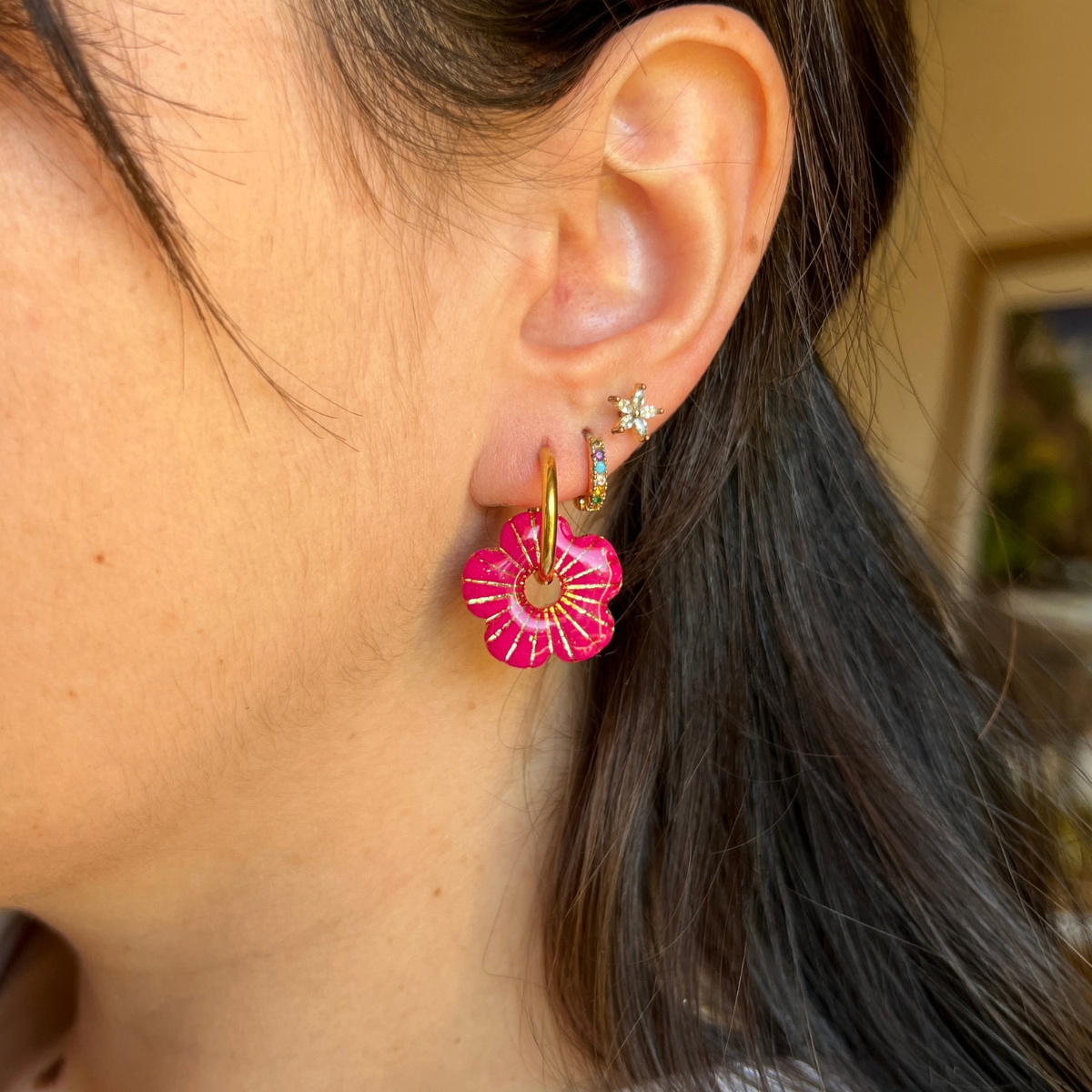 Pampilles Fleur Lora – pampille interchangeable coloris fuschia uni