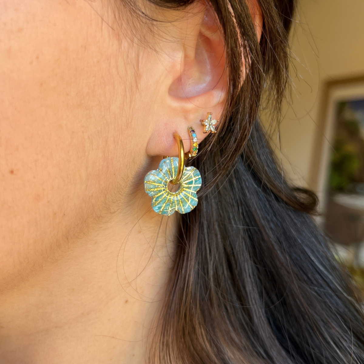 Pampilles Fleur Lora – pampille interchangeable coloris bleu mer
