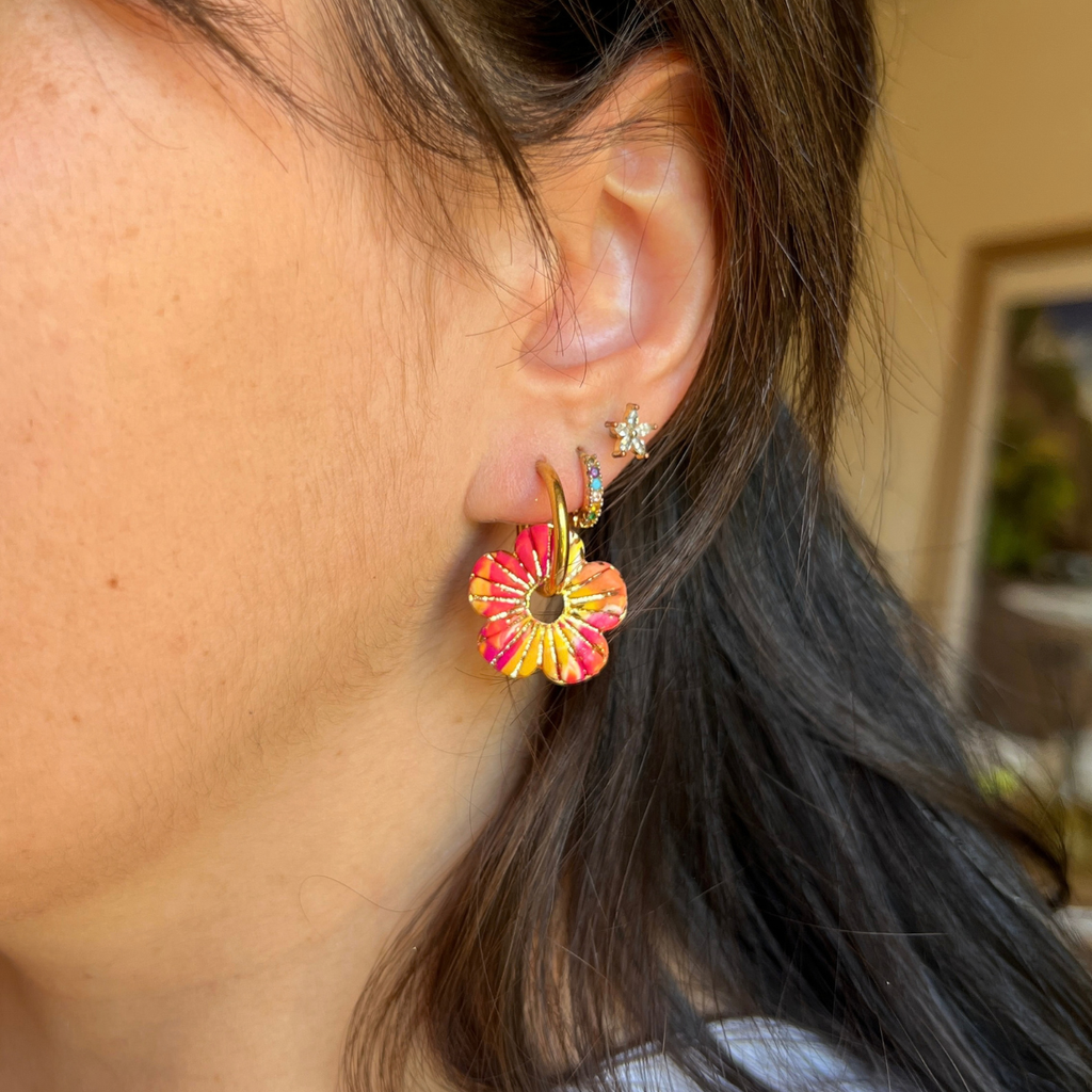 Pampilles Fleur Lora – pampille interchangeable coloris fuschia / jaune