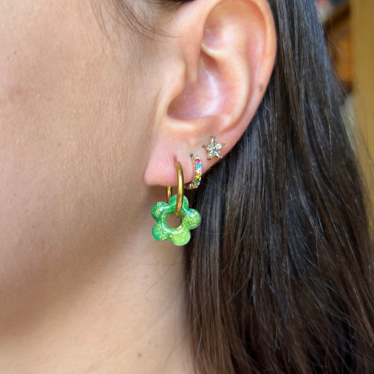 Boucle d'oreille légère avec pampilles interchangeables Mila empilées, coloris automne