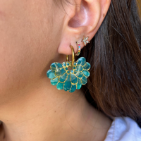 Vue de profil de la boucle d'oreille Rosalie coloris turquoise irisé