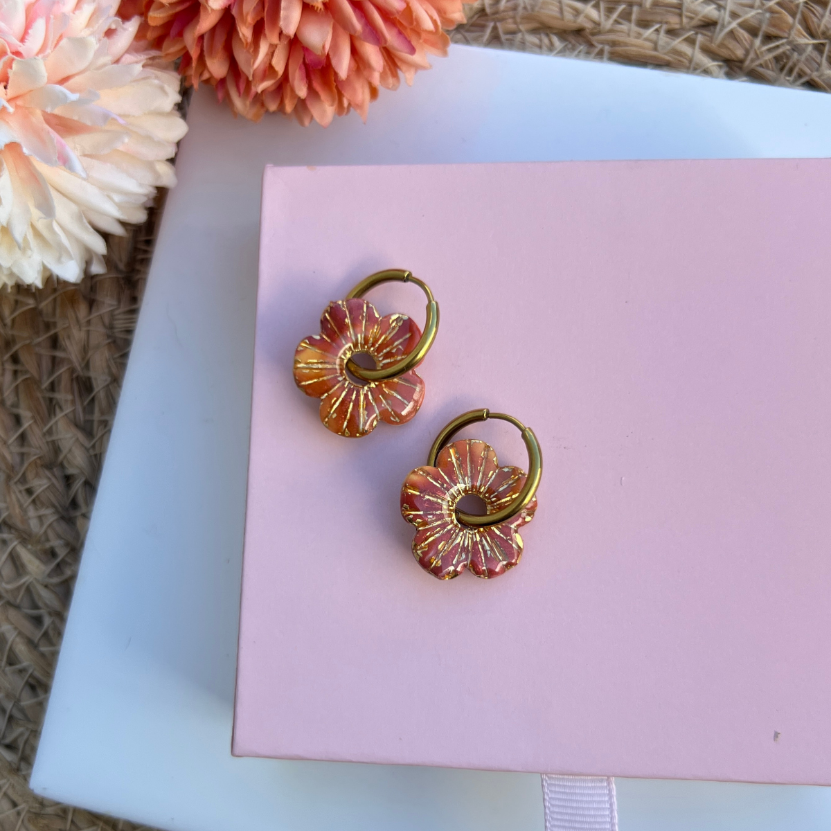 Pampille fleur soleil Lora coloris terracotta, argile polymère fait main