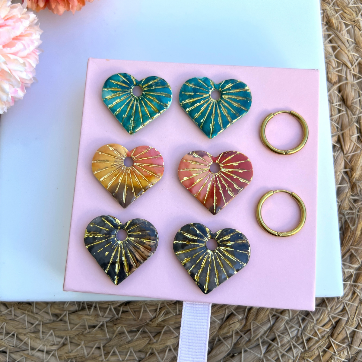 Créole Amy avec pampille cœur interchangeable, boucle d'oreille fait main