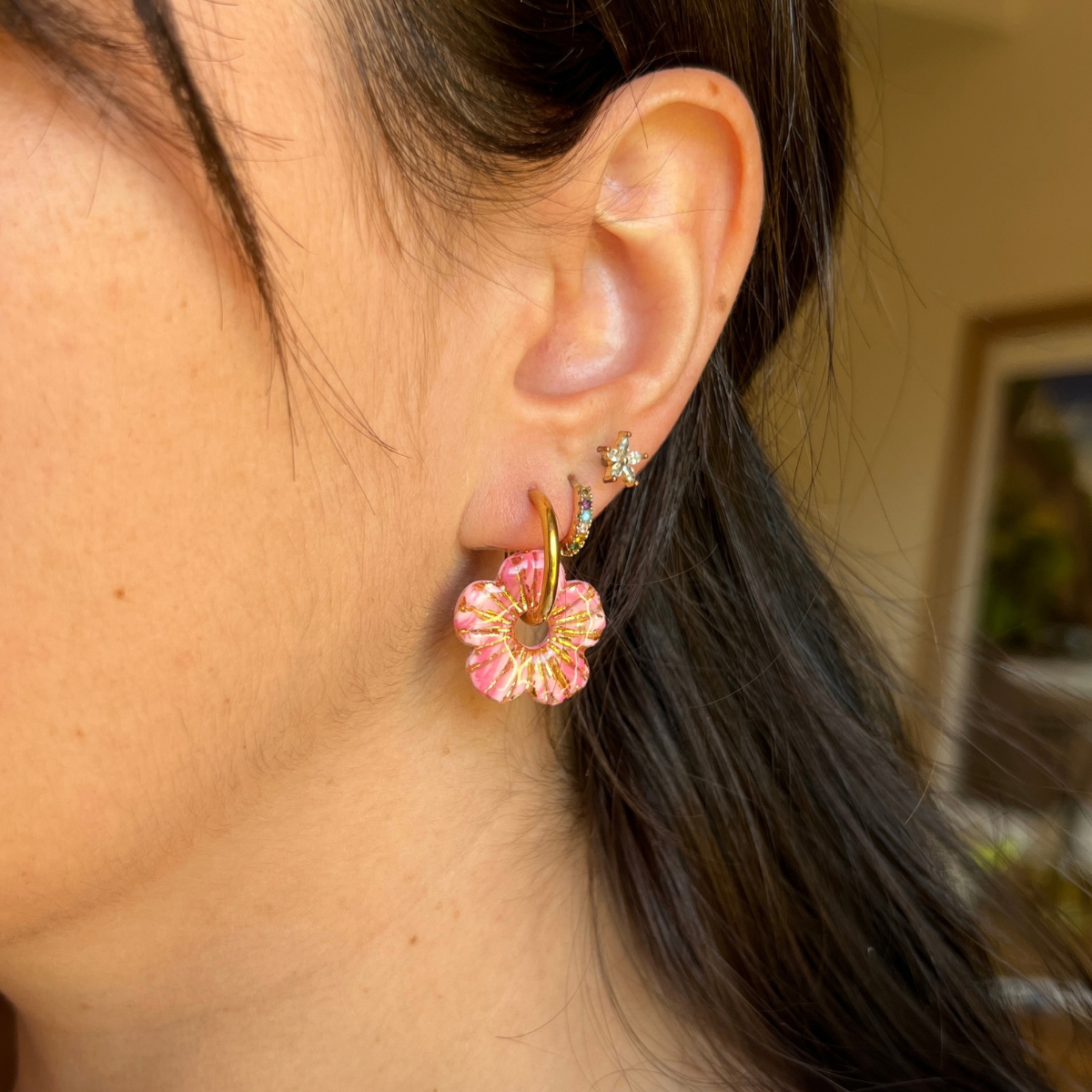 Pampilles Fleur Lora – pampille interchangeable coloris rose bonbon
